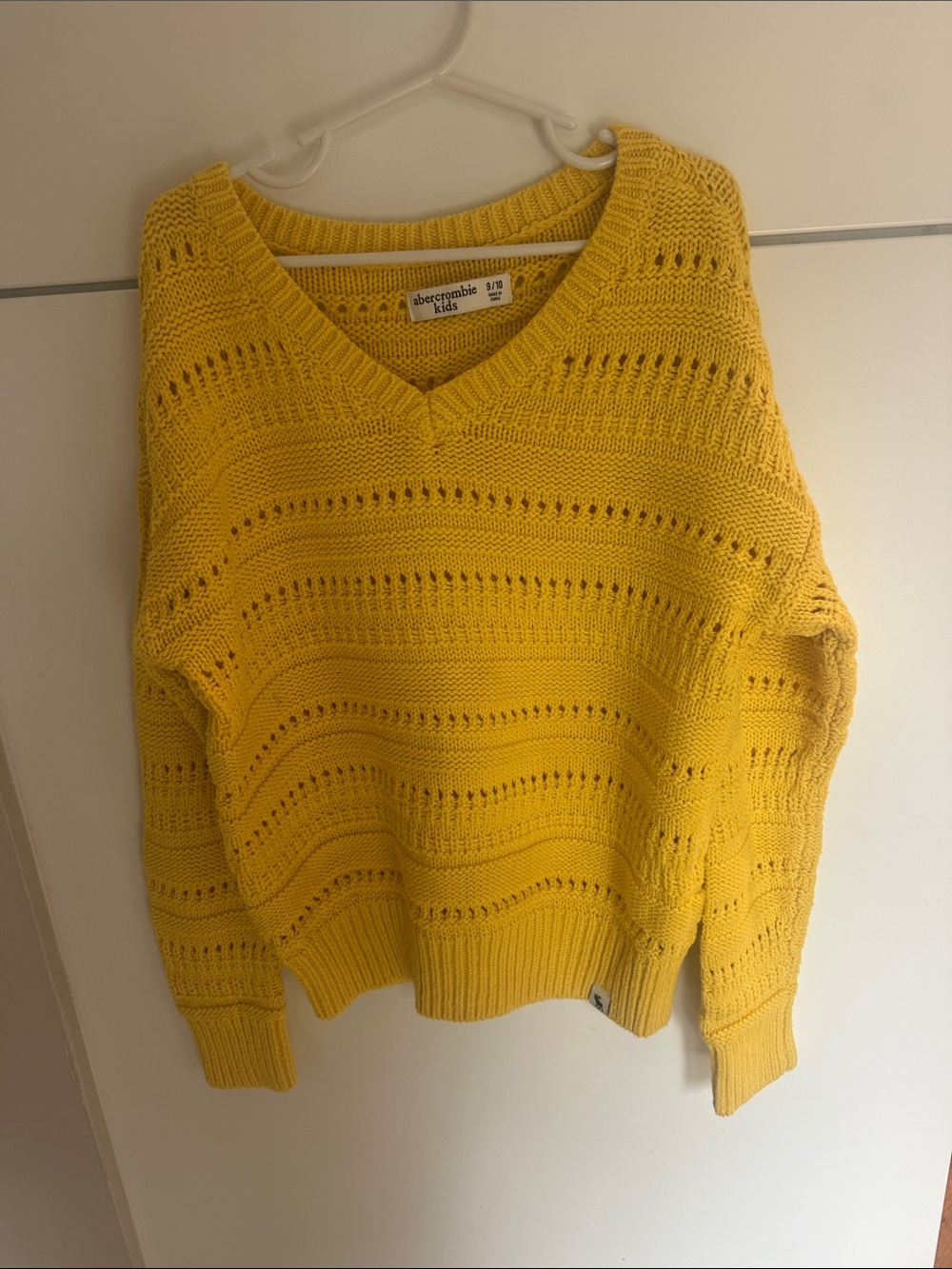 Abercrombie & Fitch Bright Yellow V-Neck Open-Knit Sweater